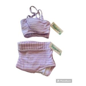 Freshwater Ribbed Bralette Top High Waisted‎ Bikini Size XXL (20) NWT Lilac